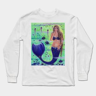 Anthea mermaid with fish by Renee Lavoie Long Sleeve T-Shirt